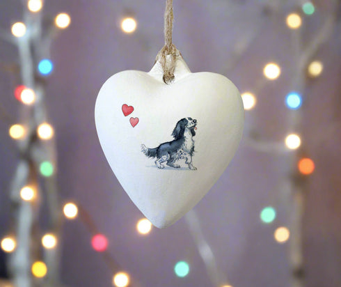 Sprocker Black & White Ceramic Heart Bauble